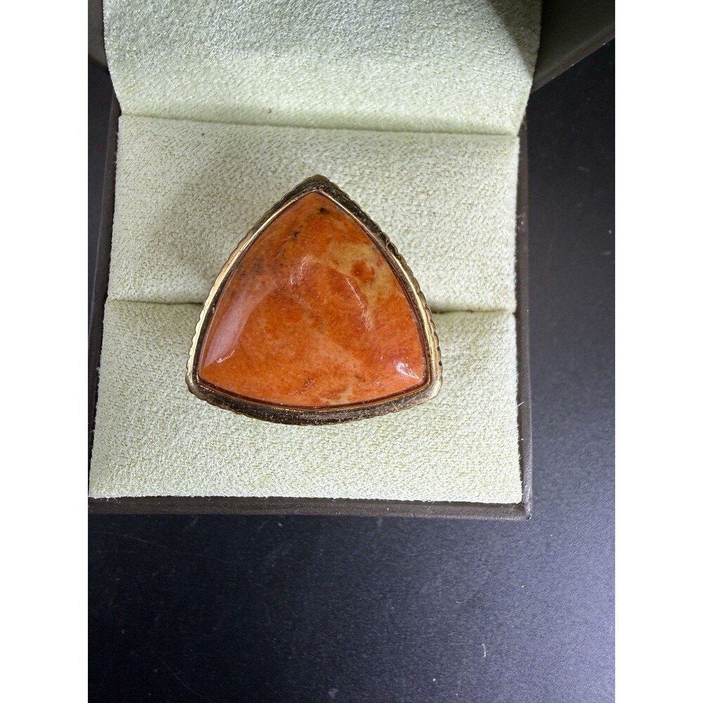 Vintage Gold Plated Barse Apple Coral Triangular Statement Ring Size 9.75